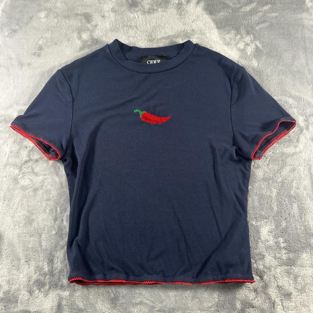 Navy and‎ red chili pepper crop top